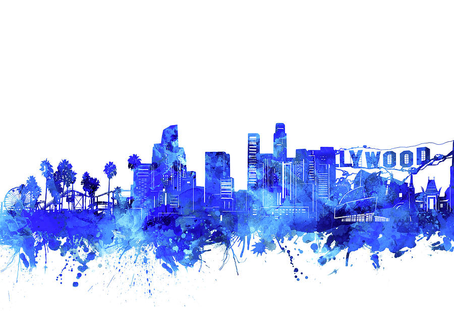 Los Angeles Skyline Watercolor Blue Photograph