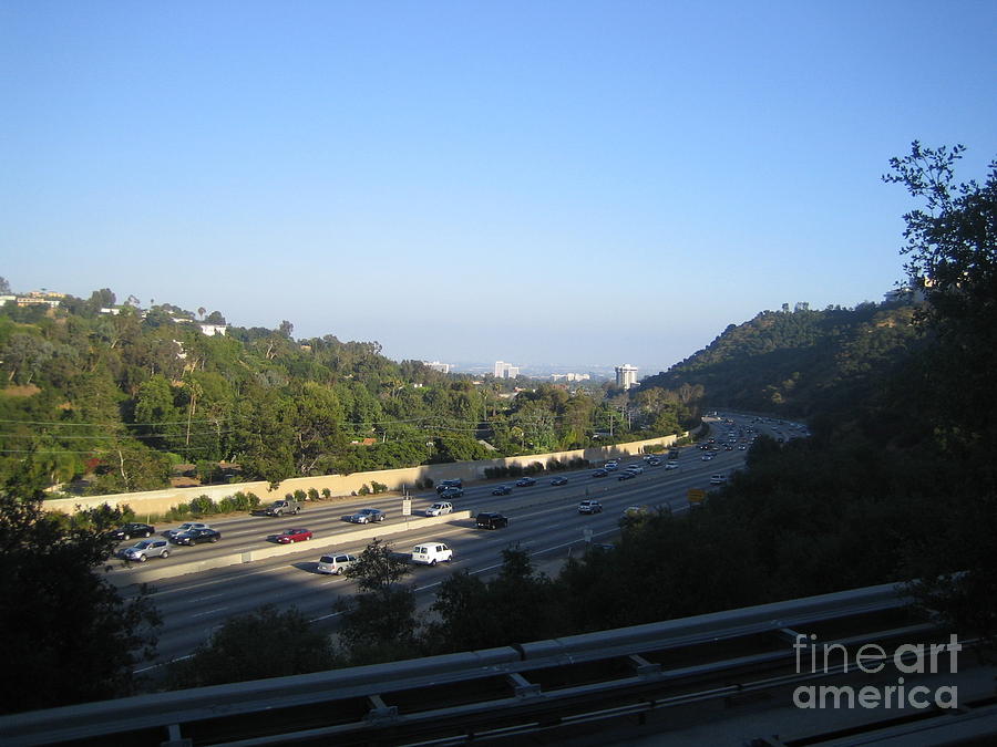 Los Angeles Westside View 405 Freeway High Rise Buildings Typical Sunny Day 2008 at Sunset Photograph by John Shiron