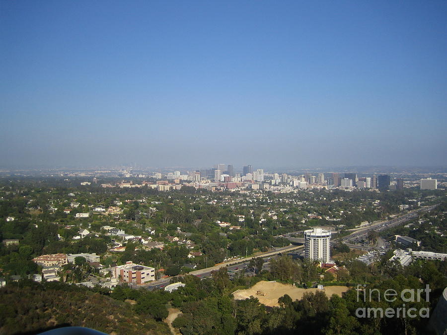 Los Angeles Westside View 405 Freeway Wilshire Corridor High Rise Buildings Typical Sunny Day 2008 Photograph by John Shiron