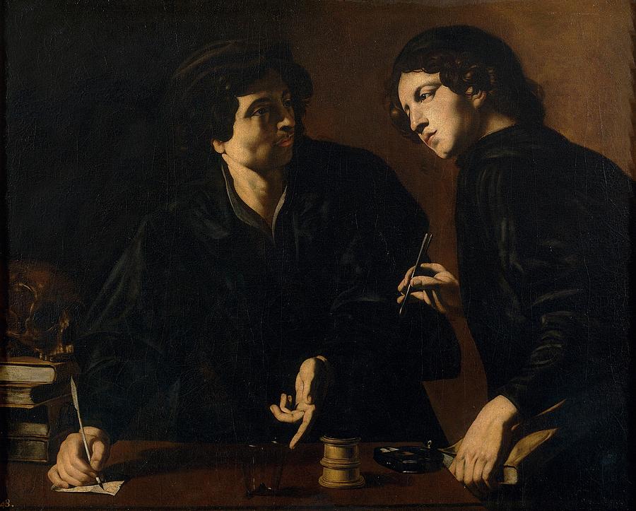 Los santos medicos Cosme y Damian, 1620-1630, Italian School, Canvas... Painting by Giovanni Battista Caracciolo -1578-1635- Los santos medicos Cosme y Damian, 1620-1630, Italian School, Canvas... Painting by Giovanni Battista Caracciolo -1578-1635-