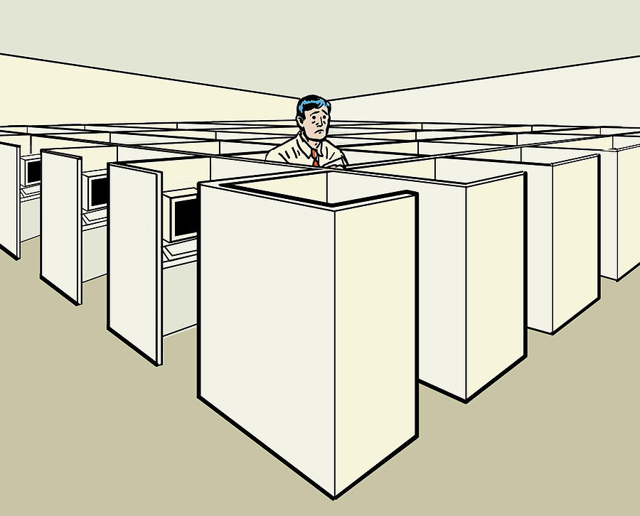 Cube Drawing - Lost in a Sea of Cubicles by CSA Images