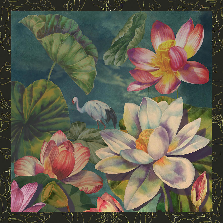 Animal Digital Art - Lotus And Crane by Bill Jackson