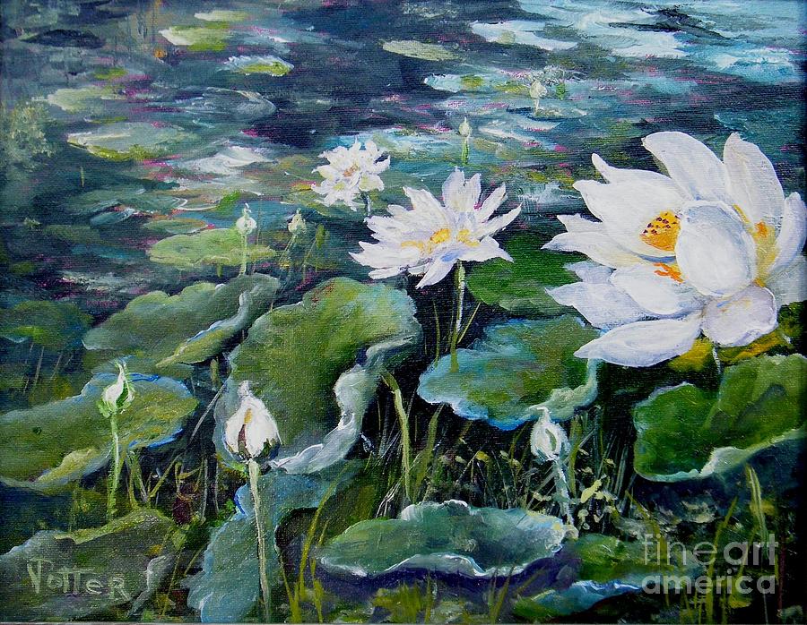 Lotus Blossoms Painting by Virginia Potter