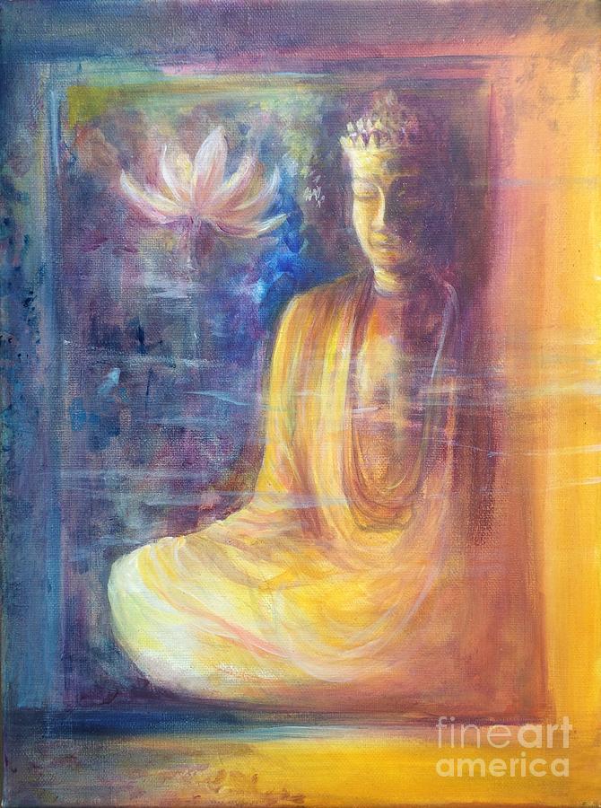 Lotus flower before a Diamond mind Dorje sempa Painting by Lizzy Forrester