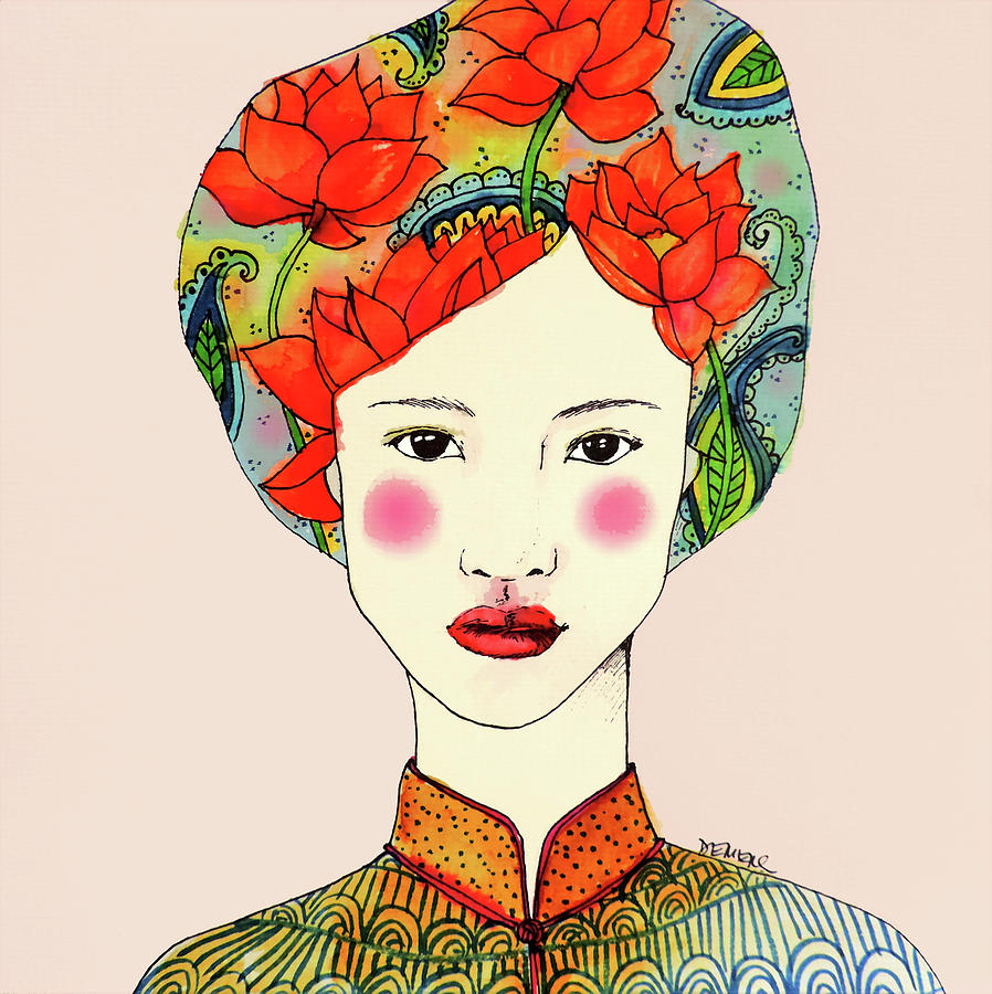 Women Painting - Lotus Girl by Sylvie Demers