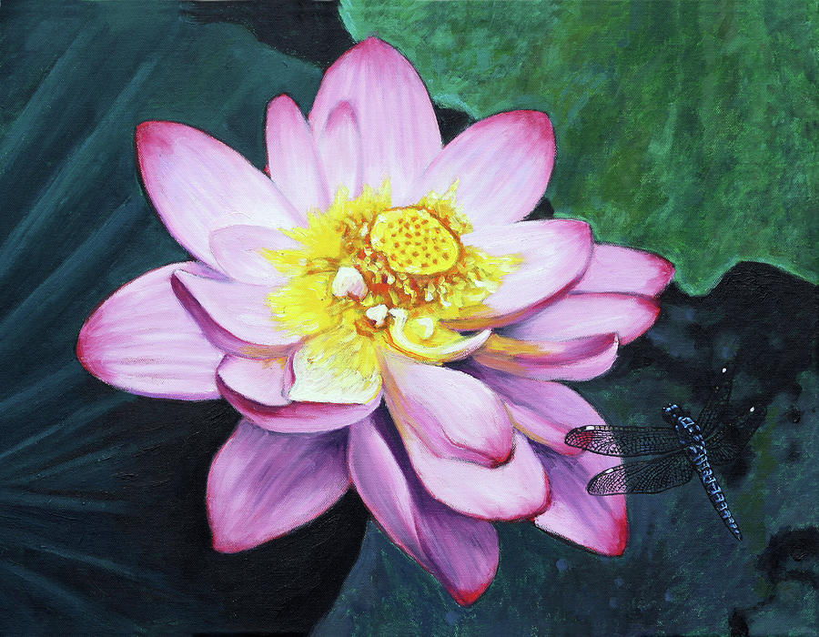 Lotus With Dragonfly Painting by John Lautermilch