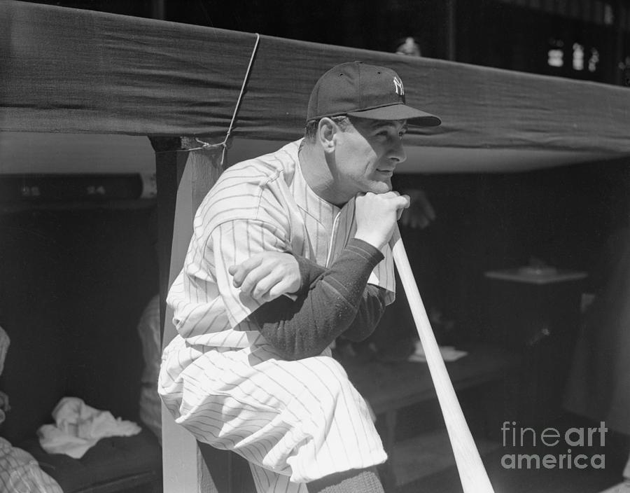 Lou Gehrig Leaning On Baseball Bat Photograph by Bettmann