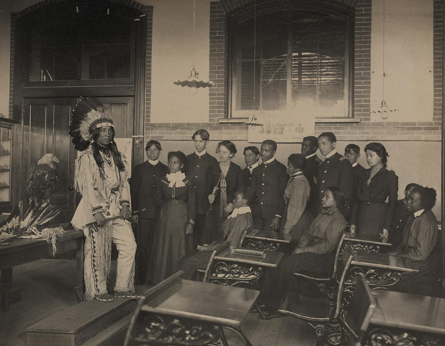 Louis Firetail wearing tribal clothingat Hampton Institute, Hampton, Virginia Painting by 