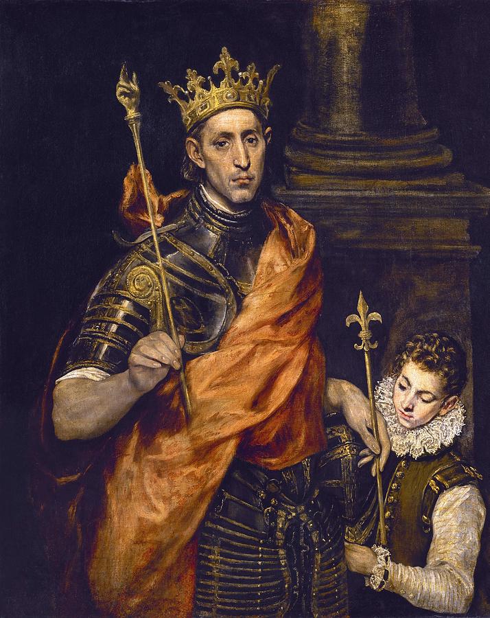 Louis IX of France, and a Page, 1585-1590, Oil on canvas, 120 x 96 cm. EL GRECO . Painting by El Greco -1541-1614-