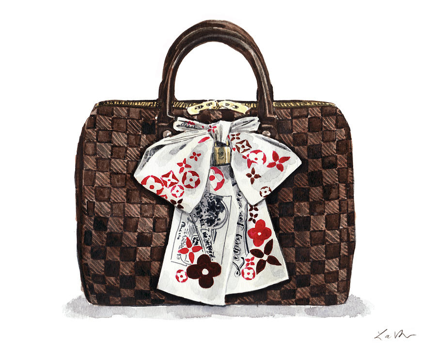 Louis Vuitton Damier Ebene Speedy with Scarf Painting by Laura Row