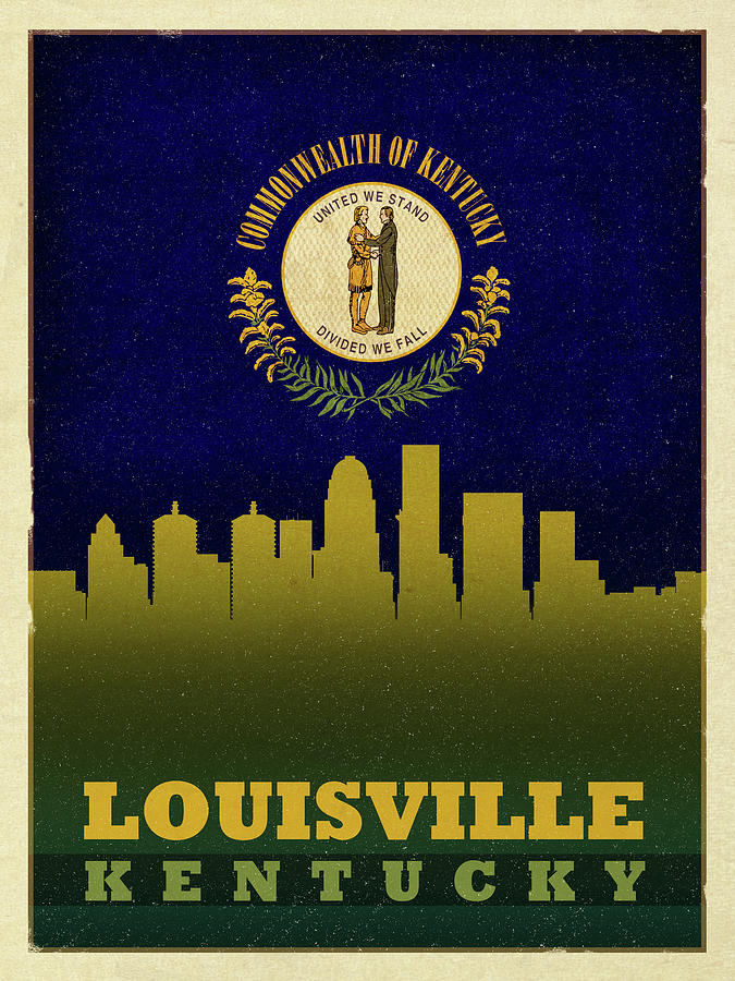 Louisville Mixed Media - Louisville City Skyline State Flag Of Kentucky by Design Turnpike