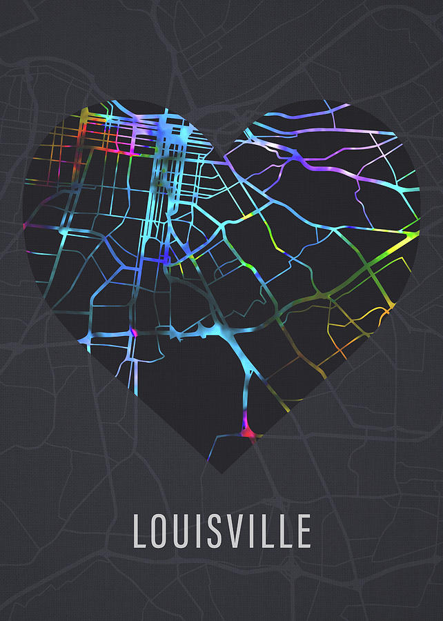 Louisville Mixed Media - Louisville Kentucky City Heart Street Map Dark by Design Turnpike