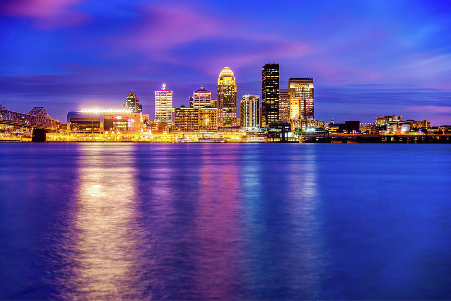 Louisville Kentucky Downtown Skyline Night Reflections  Photograph by Gregory Ballos