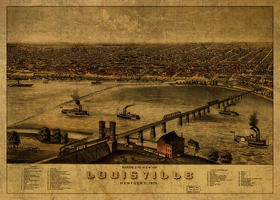 Louisville Mixed Media - Louisville Kentucky Vintage City Street Map 1876 by Design Turnpike