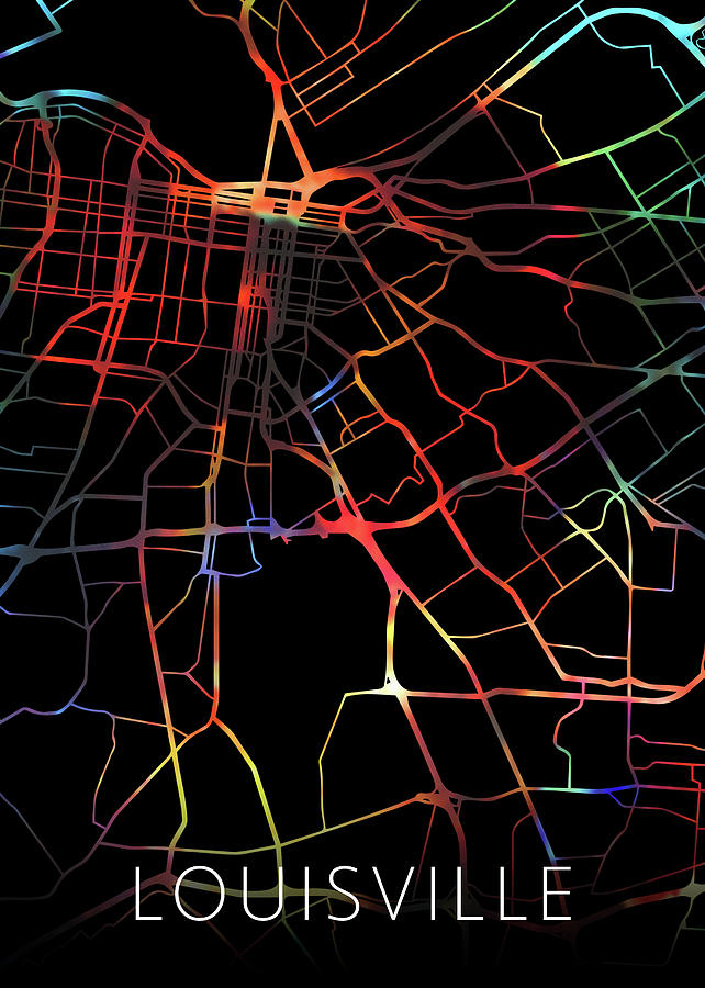 Louisville Mixed Media - Louisville Kentucky Watercolor City Street Map Dark Mode by Design Turnpike