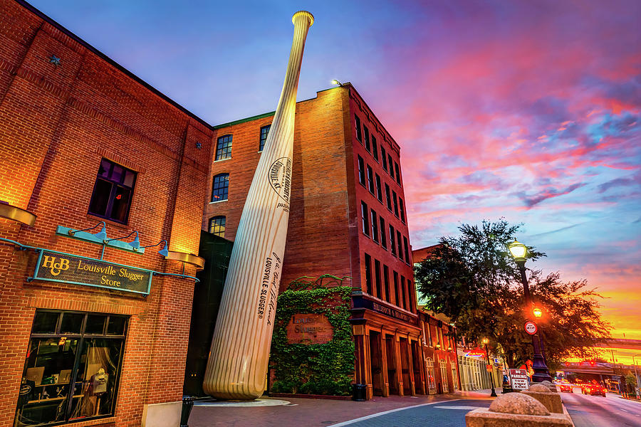 Louisville Photograph - Iconic Louisville Kentucky Baseball Bat Under Vibrant Skies Of Fire by Gregory Ballos