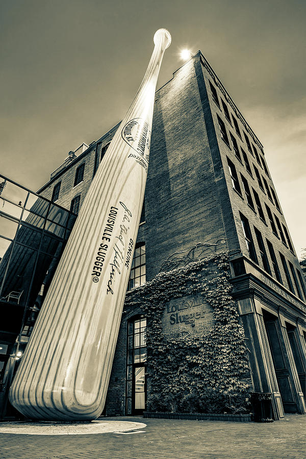 Louisville Slugger Baseball Bat On Building - Sepia Edition Photograph