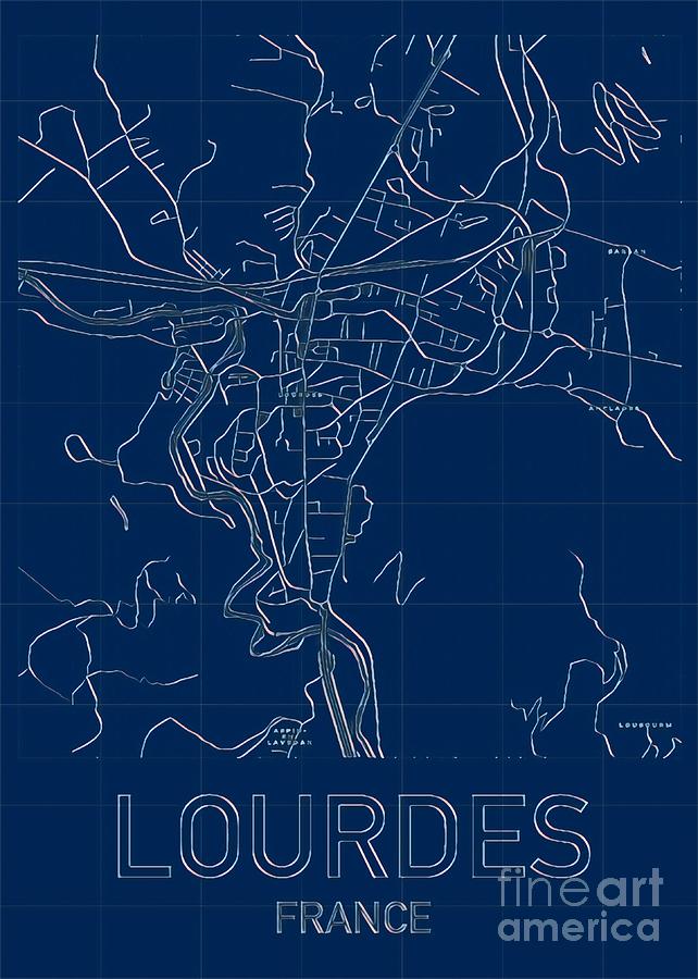 Lourdes Blueprint City Map Digital Art by HELGE Art Gallery