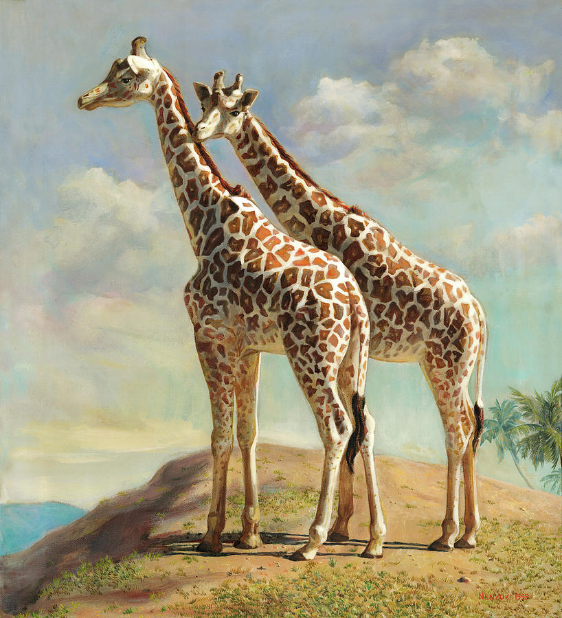 Giraffe Painting - Love Among Giraffes by Svitozar Nenyuk