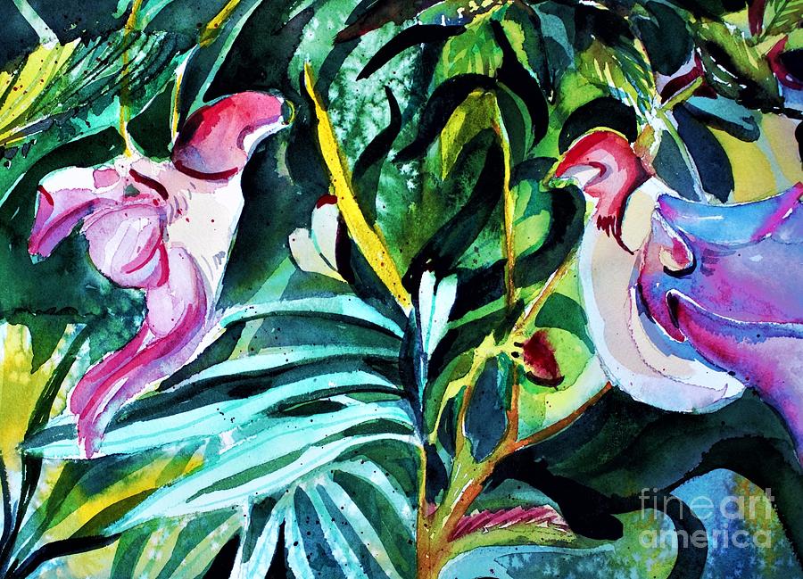 Love Bird Parrot Orchids Painting by Mindy Newman