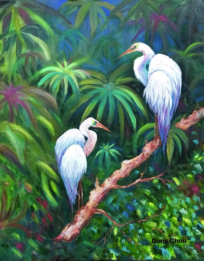 Jungle Painting - Love Birds by Doris Chou
