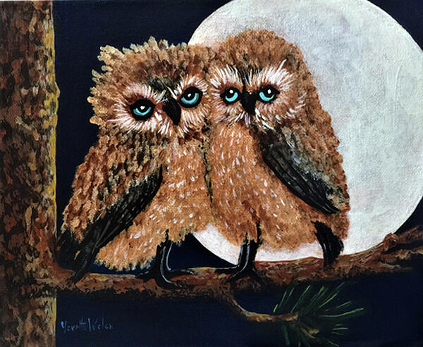 Owl Painting - Love Birds by Jacqueline Brodie Welan