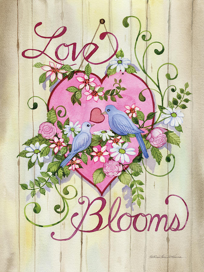 Bird Painting - Love Blooms by Kathleen Parr Mckenna