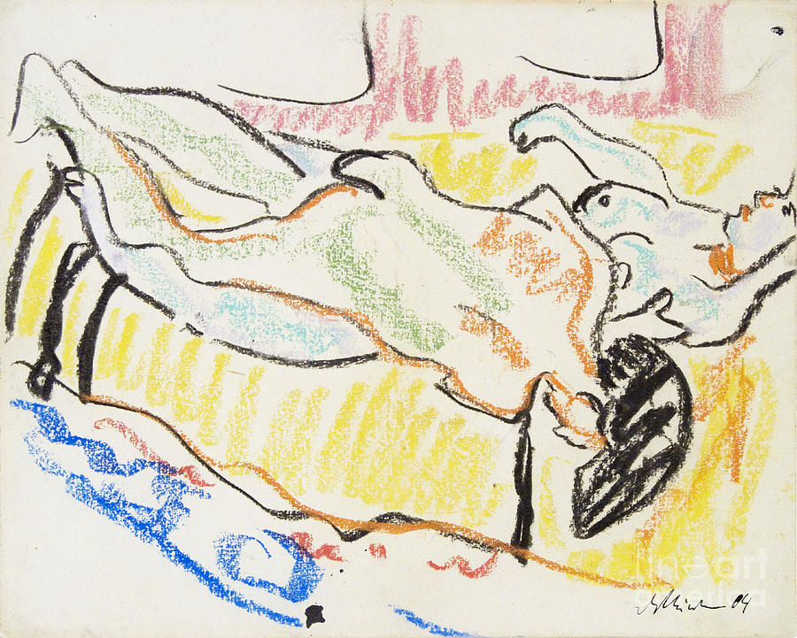 Horizontal Drawing - Love Couple In Studio Two Nudes by Heritage Images