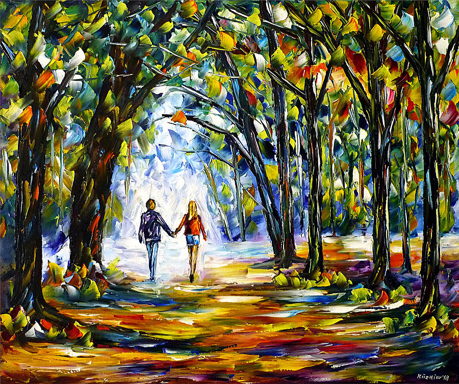 Love Couple In The Park Painting by Mirek Kuzniar