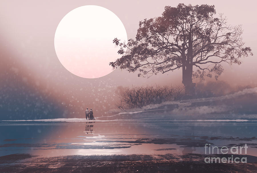 Love Digital Art - Love Couple In Winter Landscape With by Tithi Luadthong Love Digital Art - Love Couple In Winter Landscape With by Tithi Luadthong