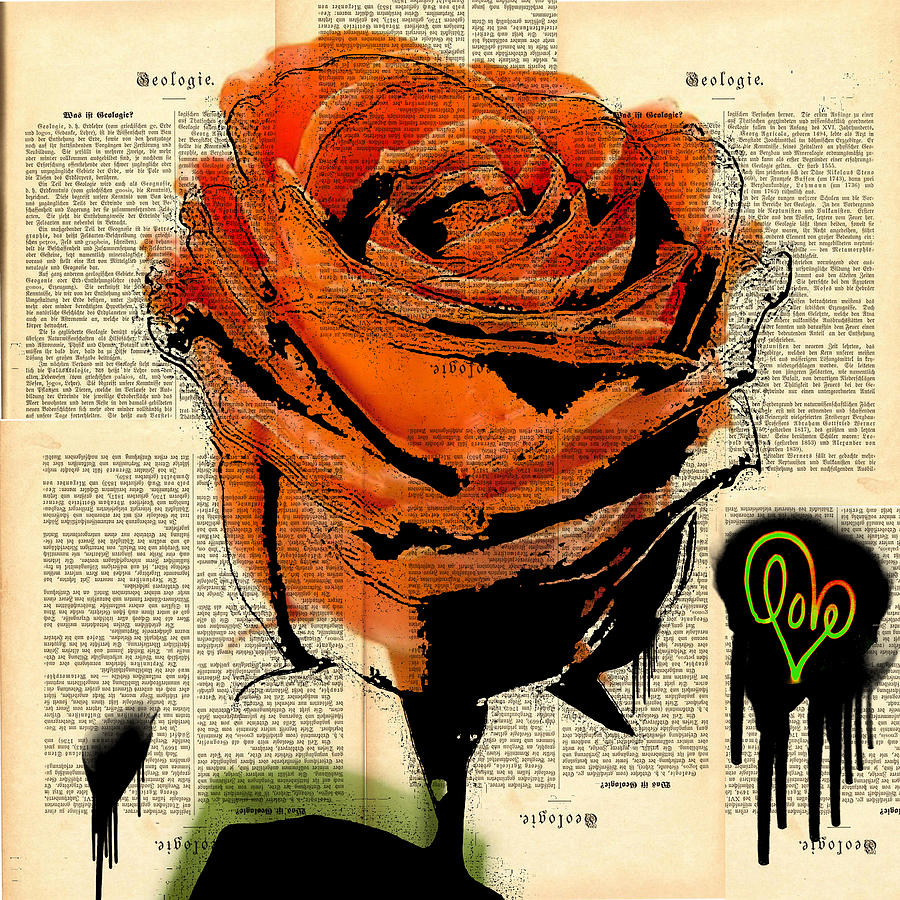 Love is a Peachy Rose Graffiti and Spray Painting Street Art 48x48 Painting by Robert R Splashy Art Abstract Paintings