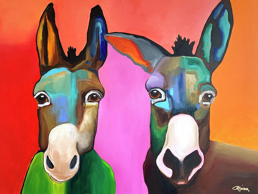 Donkeys Painting - Love Is In The Air by Crimson Shults Donkeys Painting - Love Is In The Air by Crimson Shults