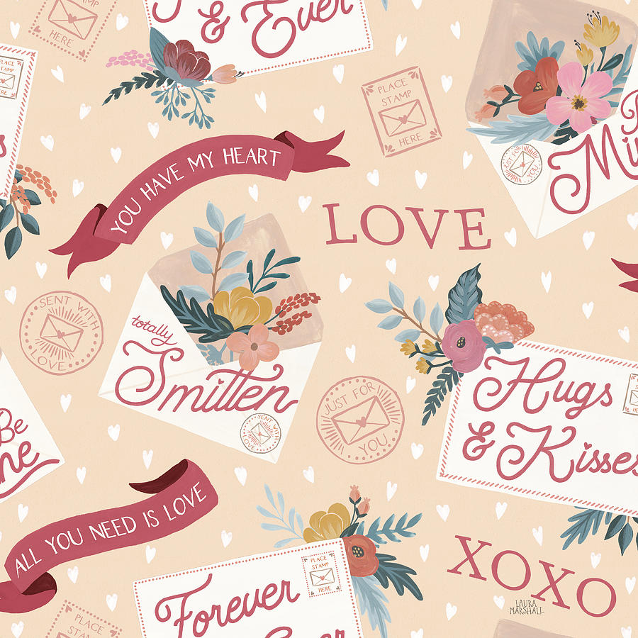 Flower Drawing - Love Letters Pattern Ic by Laura Marshall