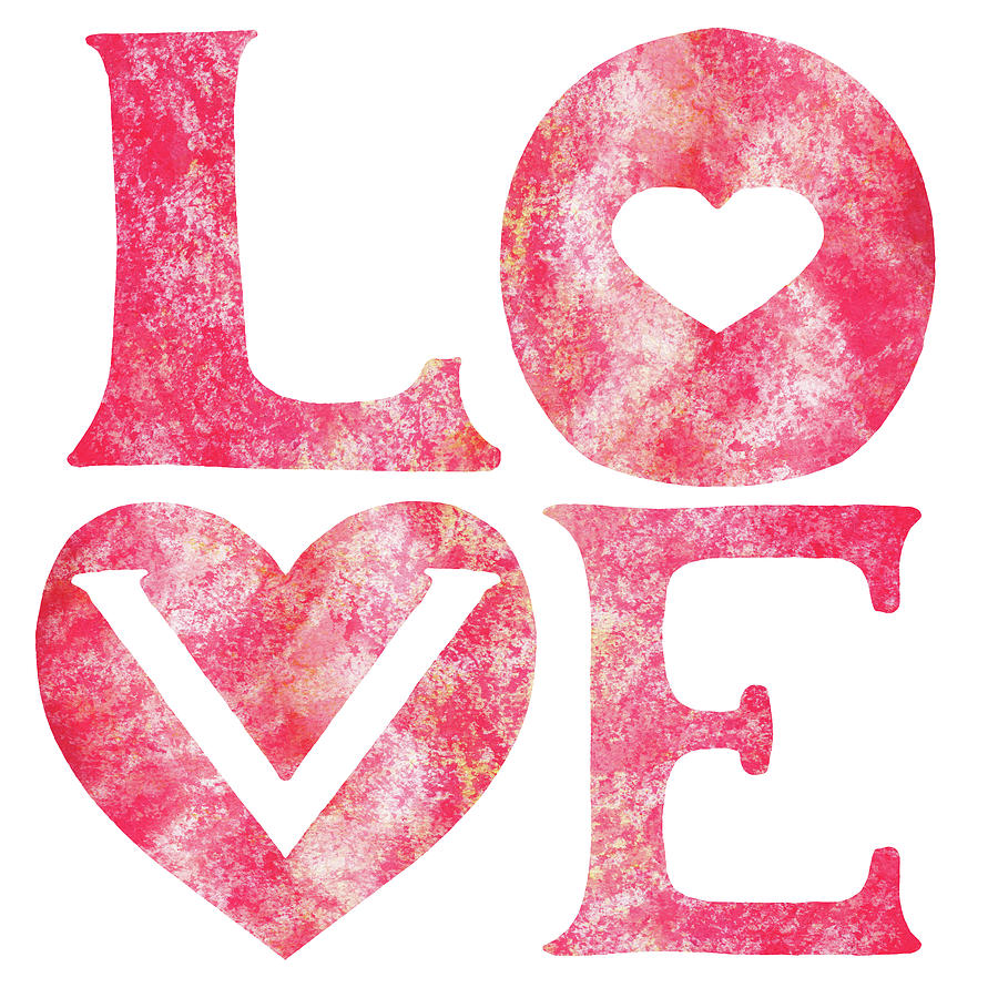 Love Sign Pink Watercolor Silhouette Letters Hearts  Painting by Irina Sztukowski