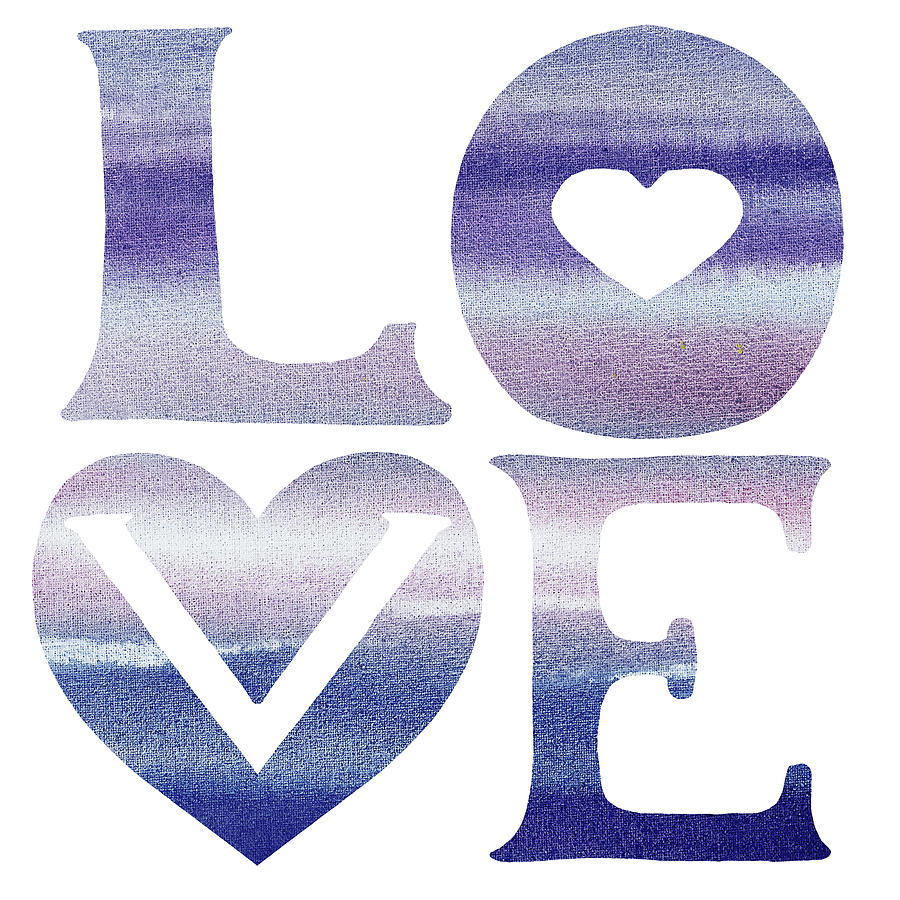 Love Sign Soft Blue Watercolor Silhouette Letters Hea Painting