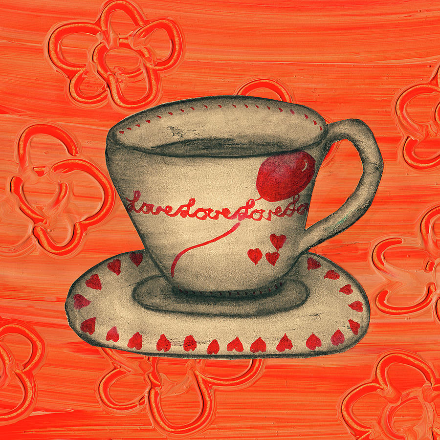 Tea Mixed Media - Love Tea Cup by Wolf Heart Illustrations