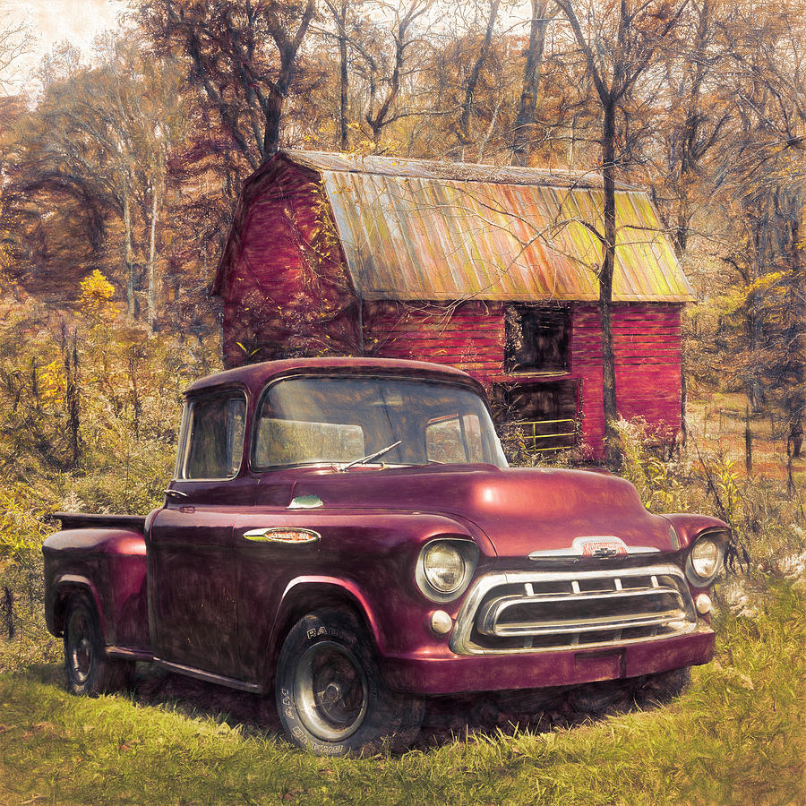 Love that Red 1957 Chevy Truck Oil Painting Photograph by Debra and Dave Vanderlaan