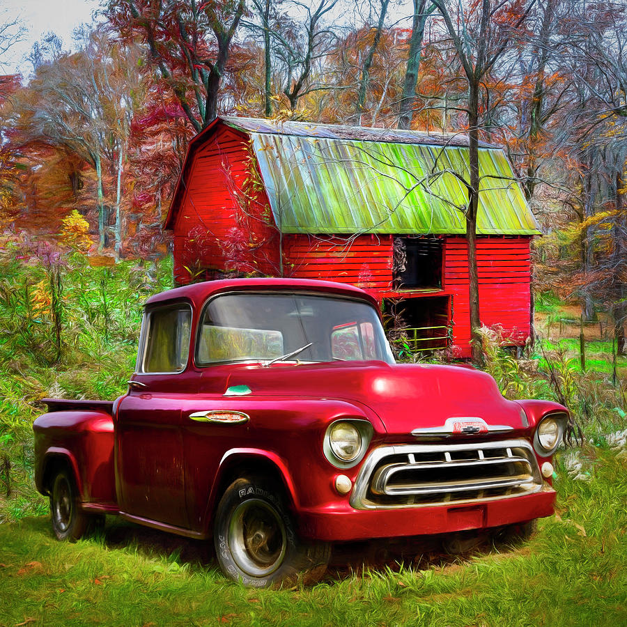Love that Red 1957 Chevy Truck Painting Photograph by Debra and Dave Vanderlaan