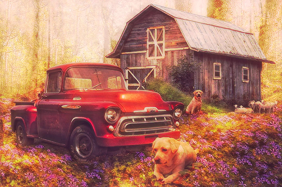 Love that Red Truck at Springtime Postcard  Photograph by Debra and Dave Vanderlaan