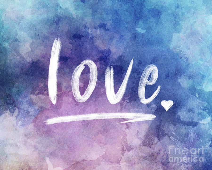 Love watercolor in blue Painting by Delphimages Photo Creations