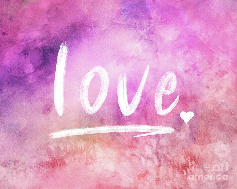 Love watercolor in pink Painting by Delphimages Photo Creations