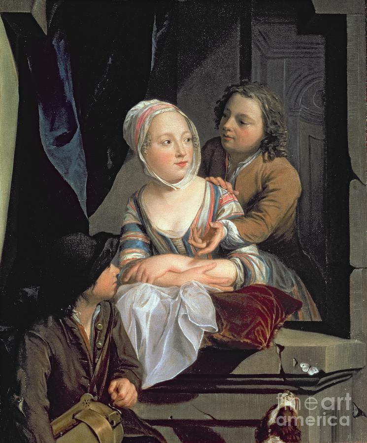 Lovers At A Window Painting by Nicolaes Verkolje