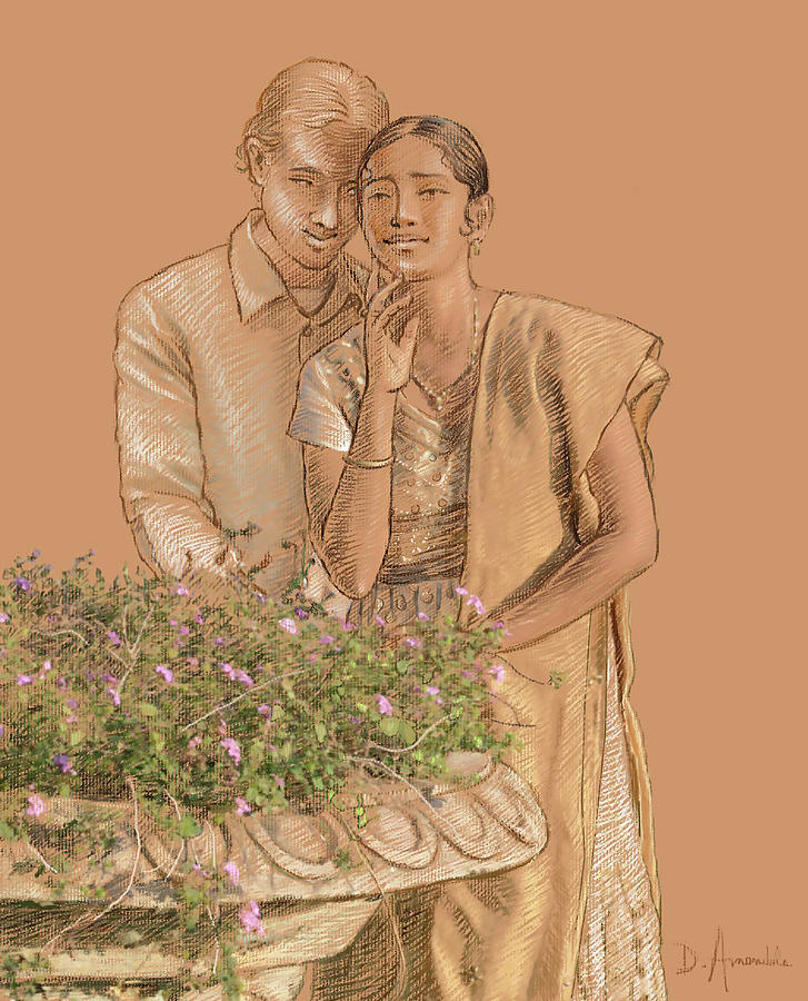 Love Drawing - Lovers in the garden by Dominique Amendola