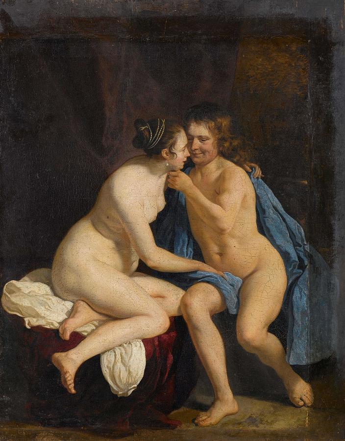 Lovers. Painting by Jacob van Loo -attributed to- Caesar Boetius van Everdingen -rejected attribution-