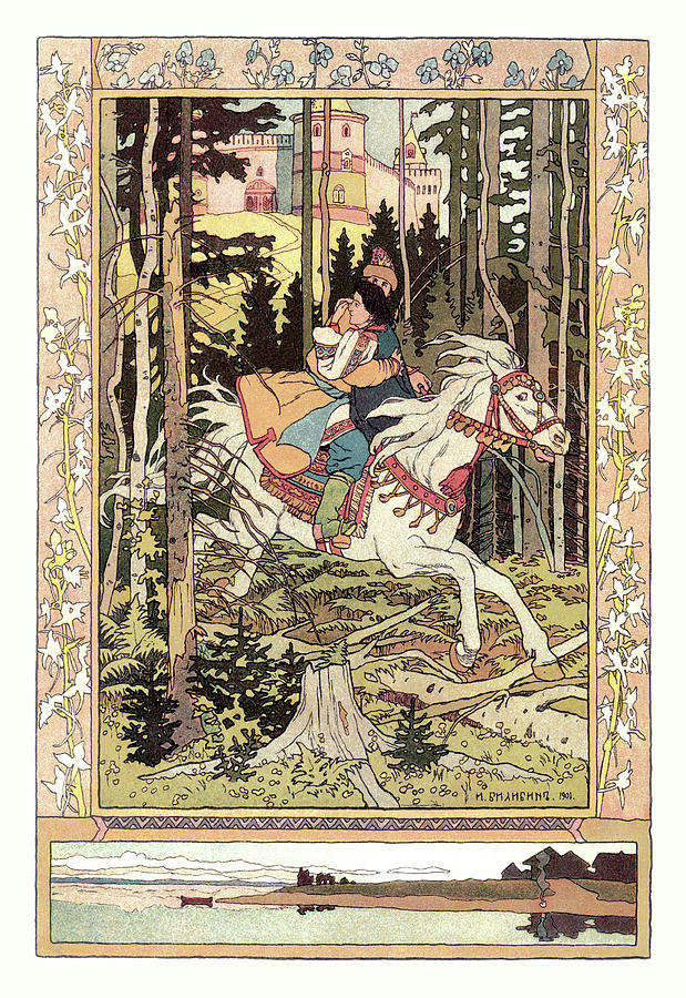 Lovers Riding Painting by Ivan Bilibin