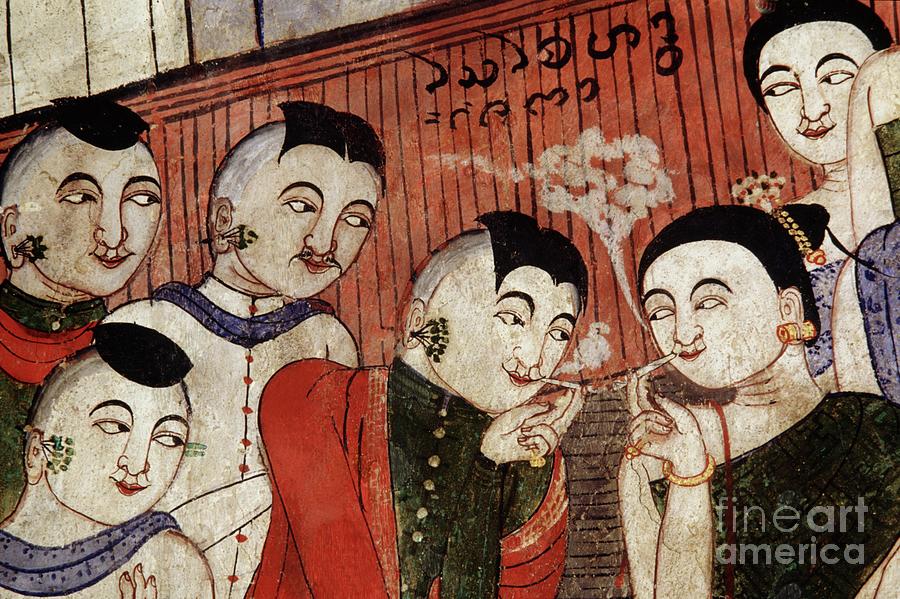 Smoke Painting - Lovers Smoking, Detail From A Mural At Wat Phumin by Thai School
