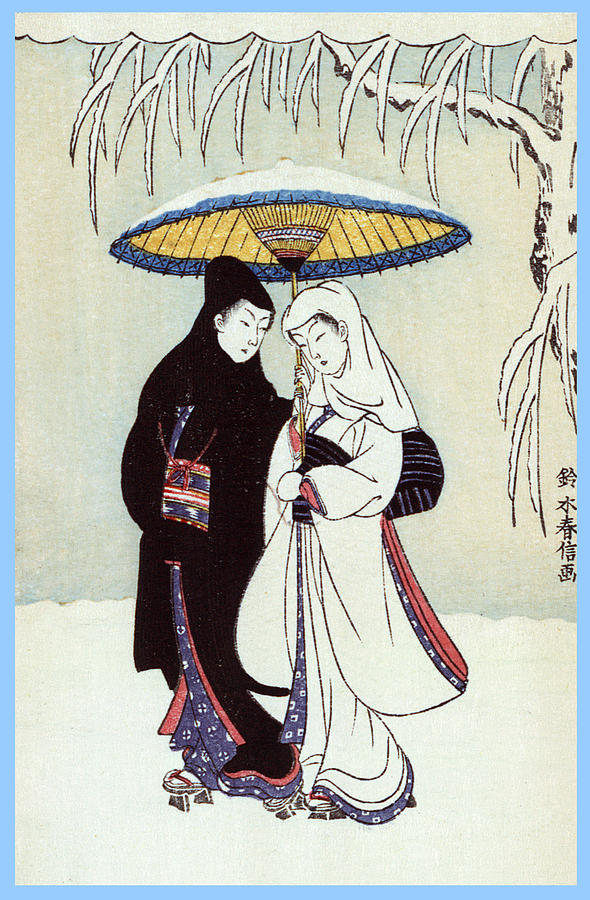 Lovers Under Snow-covered Umbrella Photograph by Science Source