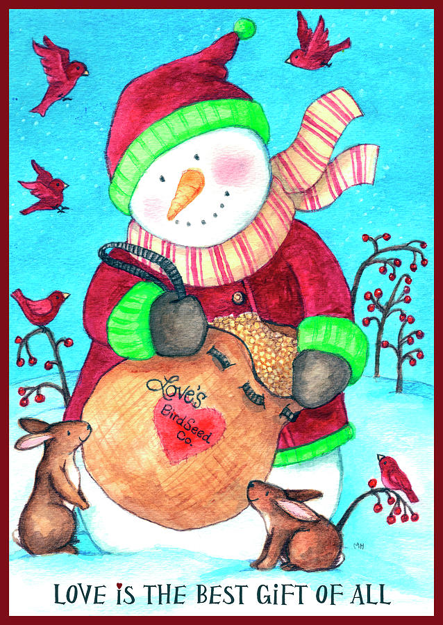 Rabbit Painting - Loves Bird Seeds Nowman With Border by Melinda Hipsher