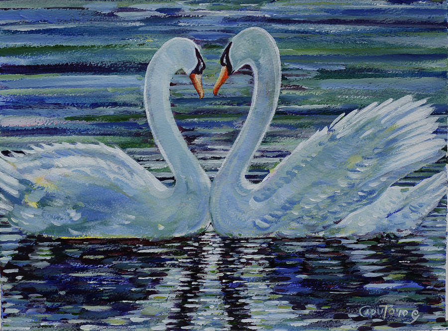 Loving Blue Swans Painting by Giovanni Caputo