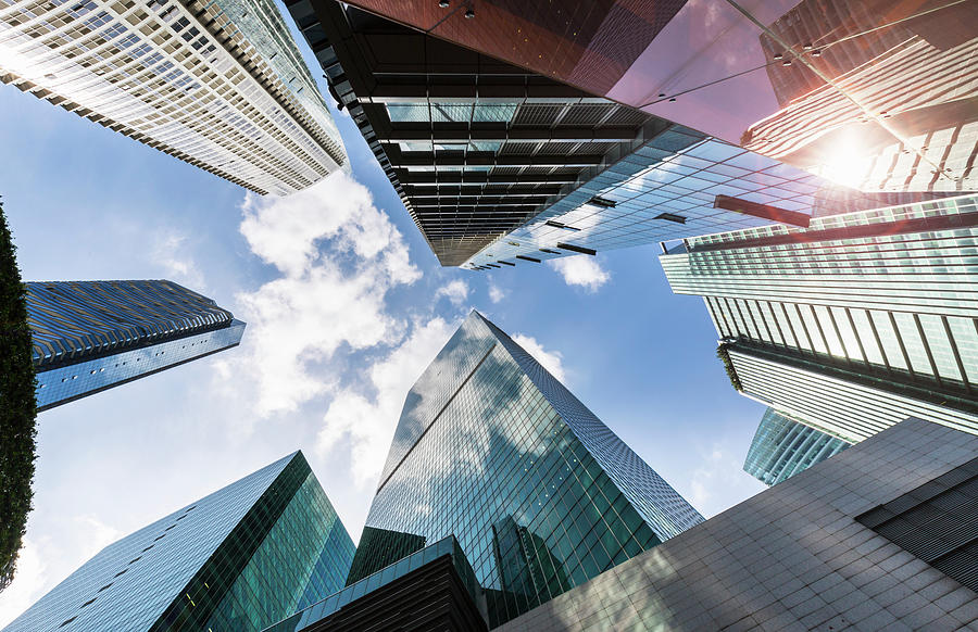 Low Angle View Of Financial District Skyscrapers, Singapore, South East ...